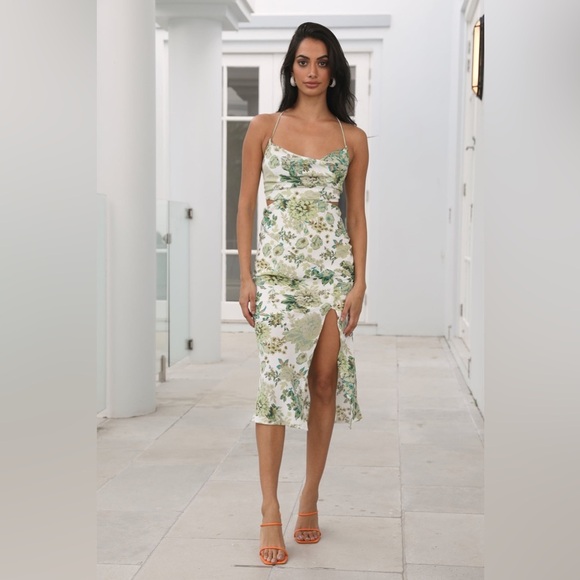 Hello Molly Cherry Tasting Midi Dress Green Floral Print Size Small - Picture 2 of 16